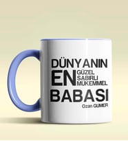 Kişiye Özel Dünyanın En En En Babası 2 Temalı Siyah Kupa Bardak (Mavi)