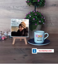 Biyoloji Öğretmeni Fotoğraflı Dekoratif Taş, Ahşap Altlıklı Türk Kahvesi Fincanı Hediye (Model 4)