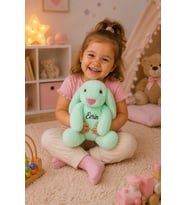 Kişiye Özel İsim Baskılı Uyku Arkadaşım Tavşan 45 cm Peluş Tavşan (SU YEŞİLİ)