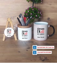 Kız Kardeş Hediye Sepeti Kalemlik, Kupa Bardak Sihirli, Ahşap Anahtarlık Hediye (Model 1)