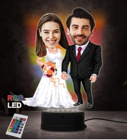 Doğum Günü Hediyesi,Sevgiliye Hediye, Kişiye Özel Fotoğraflı Gelin Damat 4 Karikatür 3D Led Lamba (RGB)
