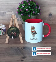 Baykuş Kupa Bardak Beyaz ve Fotoğraflı Ahşap Anahtarlık Hediye (Model 2)