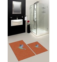 EVDEYA Dijital Baskılı Yıkanabilir Modern Kuş Desenli İkili Banyo Halısı Paspas Klozet Takımı, KLOZET-36-GRİ, (Turuncu)