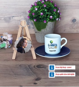 Coğrafya Öğretmeni Türk Kahvesi Fincanı Ahşap Altlıklı ve Fotoğraflı Ahşap Anahtarlık Hediye Öğretmenler Günü Hediyesi (Model 4)