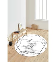 Dijital Baskılı Kaymaz Taban Yıkanabilir Yuvarlak Salon Halısı Koridor Halısı Paspas NDY-HT-326 (Gri)