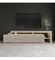 Beliz Modern LED Işıklı 3 Kapaklı, Raflı TV Sehpası – 192 cm, Traverten (Bej)