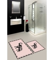 EVDEYA Baskılı Yıkanabilir Fil Desenli İkili Banyo Halısı Paspas Klozet Takımı, KLOZET-32-BEYAZ, (Pembe)