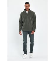 Erkek Rahat Kalıp Softech Polar Yarım Fermuarlı Sweatshırt spr24pw20 (Açık Haki)