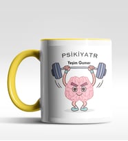 Kişiye Özel Psikiyatr Tasarımlı Siyah Kupa (Beyaz-Sarı)