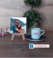 Sevgiliye Hediye Fotoğraflı Dekoratif Taş, Ahşap Altlıklı Türk Kahvesi Fincanı Hediye (Model 4)