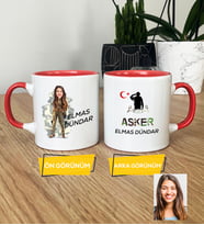 Kişiye Özel Karikatürlü Kadın Asker Kupa Bardak Asker Sevgiliye Doğum Günü Hediyesi (Pembe)