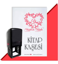 Kişiye Özel Kalp Sarmaşık 7 Harfli Otomatik Kitap Kaşesi (Kırmızı)