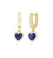 925 Ayar Gümüş Swarovski Safir Kalp Küpe (Gold)