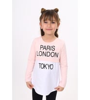 Toontoy Kız Çocuk Paris London Baskılı T-Shirt (Pudra)