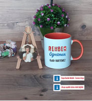 Rehber Öğretmen Kupa Bardak Beyaz ve Fotoğraflı Ahşap Anahtarlık Hediye (Model 13)