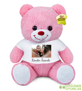 Kendin Tasarla 75 cm Tişortlu Güllüm Ayıcık (Pembe)
