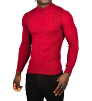 DeepSEA Erkek  Yarım Balıkçı Yaka Çizgili Tüylenmeyen Slim Fit Triko Kazak 2505491 (Bordo)
