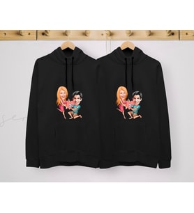 BK Gift Kişiye Özel Sevgililer Karikatürlü İkili Siyah Sweatshirt Seti, Sevgililer Hediye, Çift Hediyesi, Yıl Dönümü Hediyesi, Kişiye Özel Sweatshirt (Model 15)