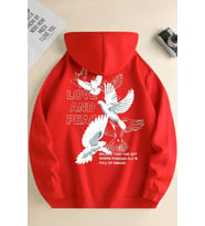 Love and Peace Baskılı Oversize Sweatshirt (A.Kırmızı)