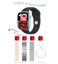 Samsung Galaxy M30 Uyumlu Açık Mavi Akıllı Saat Watch 10 Mini Kordon Hediyeli AMOLED EKRAN 41MM (Siyah - Gümüş)