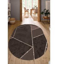 Dijital Baskılı Kaymaz Taban Yıkanabilir Oval Salon Halısı Mutfak Halısı Yolluk NDO-HS-318 (Kahverengi)