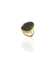 Kadir Jewellery 22 Ayar Altın Kaplama Kadın Fosil Taşlı Yüzük (Siyah)