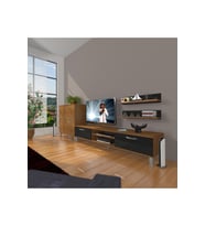 Decoraktiv Eko On Mdf Dvd Krom Ayaklı Tv Ünitesi Tv Sehpası (Siyah - Ceviz)