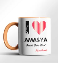 Kişiye Özel Amasya Seninle Daha Güzel Tema Siyah Renk Kupa (Turuncu)