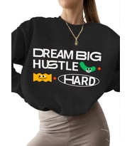 Büyük hayaller kur, çok çalış Baskılı kalın Sweatshirt 3 iplik şardonlu Bej bisiklet yaka (Siyah)