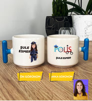 Kişiye Özel Karikatürlü Polis Hediye T Kupa Bardak Kadın Polise Polisler Günü Hediyesi (Mavi)