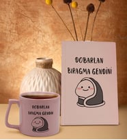 BK Gift Esprili Tasarım Serisi Pudra Pembesi Sert Kapaklı Defter ve Middle Kupa Seti, Arkadaşa Hediye, Yeni İş Hediyesi, Doğum Günü Hediyesi (Model 9)