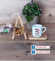 Arkadaşa Hediye Türk Kahvesi Fincanı Ahşap Altlıklı ve Fotoğraflı Ahşap Anahtarlık Hediye (Model 1)