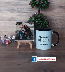 Kuzene Hediye Fotoğraflı Dekoratif Taş, Kupa Bardak Beyaz Hediye (Model 11)