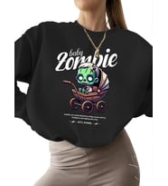 Bej kadın 3 iplik şardonlu unisex Sweatshirt erkek kalın Bebek zombi Baskılı bisiklet yaka (Siyah)
