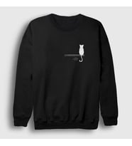 Presmono Unisex Beyaz Cat On The Wall Kedi Sweatshirt 287963tt (Siyah)