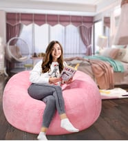 Peluş Oturma Puf (%100 Yerli) (Pembe)