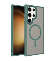 Galaxy S23 Ultra Kılıf Mat Arka Yüzey Wireless Şarj Özellikli Flet Magsafe Kılıf (Yeşil)