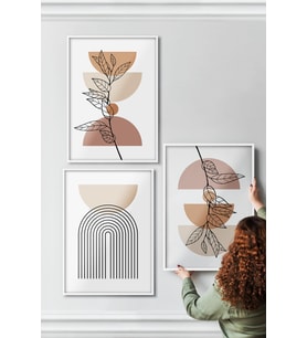 Çerçeveli Tablo Modern Sanatsal  Dekorasyon Ev Dekoru Üçlü Çerçeve Abstract ÖZC-448 (Beyaz)