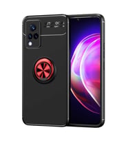 Vivo V21 Kılıf Yüzüklü Magnetli Ravel Case (Siyah-Kırmızı)