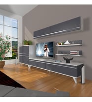 Decoraktiv Eko 6y Mdf Std Retro Tv Ünitesi Tv Sehpası (Beyaz - Antrasit)