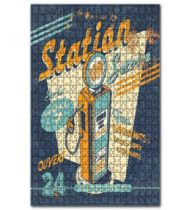 Cakapuzzle Benzin İstasyonu Afişli Görseli Puzzle Yapboz MDF (Ahşap) (500 Parça)