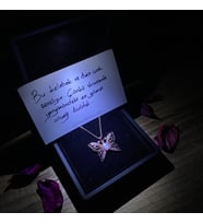 IŞIKLI KOLYE KUTULU OPAL TAŞLI KELEBEK KOLYE   -925 Ayar Gümüş Kolye (Beyaz-Rose Gold)