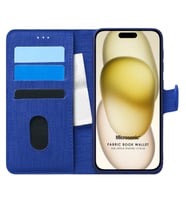 Microsonic Apple iPhone 15 Plus Kılıf Fabric Book Wallet Siyah (Lacivert)