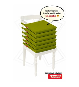 XPERMATE Fermuarlı 6'lı Sandalye Minderi Su İtici Kumaş 40x40 cm Sünger Sandalye Minderi Bağcıklı Antrasit (Turkuaz)