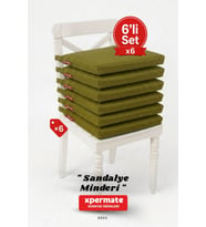 XPERMATE Fermuarlı 6'lı Sandalye Minderi Su İtici Kumaş 40x40 cm Sünger Sandalye Minderi Bağcıklı Antrasit (Yeşil)