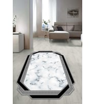 Dijital Baskılı Kaymaz Taban Yıkanabilir Lazer Kesim Salon Halısı Yolluk NLZR-HT-857 (Beyaz)