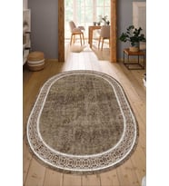 Dijital Baskılı Kaymaz Taban Yıkanabilir Oval Salon Halısı Mutfak Halısı Yolluk NDO-HT-238 (Kahverengi)