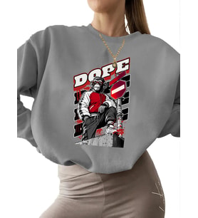 erkek Sweatshirt unisex kalın 3 iplik şardonlu Uyarıcı vermek Baskılı Sweatshirt bisiklet yaka (Gri)