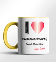 Kişiye Özel Kahramanmaraş Seninle Daha Güzel Tema Siyah Renk Kupa (Sarı)