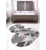 Dijital Baskılı Kaymaz Taban Yıkanabilir Oval 2'li Klozet Takımı Banyo Paspası NOKZ-HT-167 (Pembe)